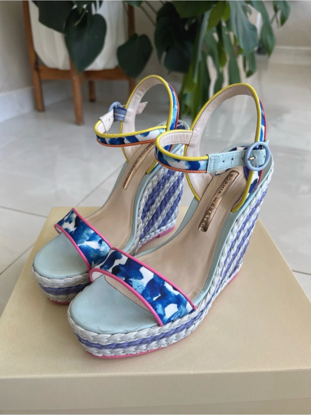 Sophia Webster Pastel Blue Multi-Accent Espadrille Wedge Sandals
